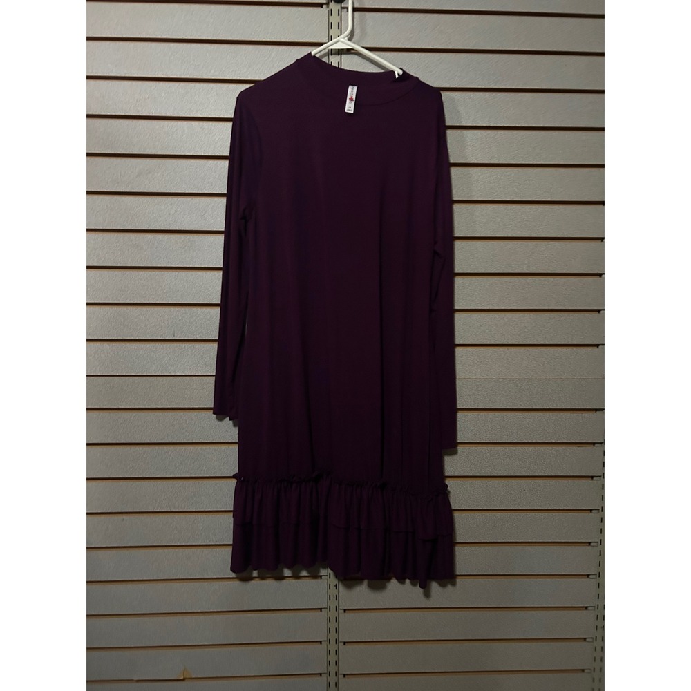 Zenana Outfitters Plum Purple Mock Neck Ruffle Hem Long Sleeve Dress 1X Plus